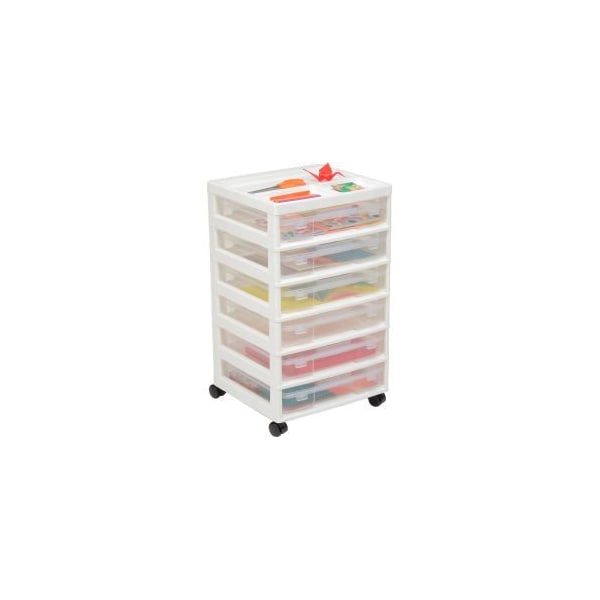 Global Equipment Plastic Cart with 6 Clear Drawers - 15-7/8"L x 14-5"W x 26-13"H - White / Clear, PK2 150815 - main
